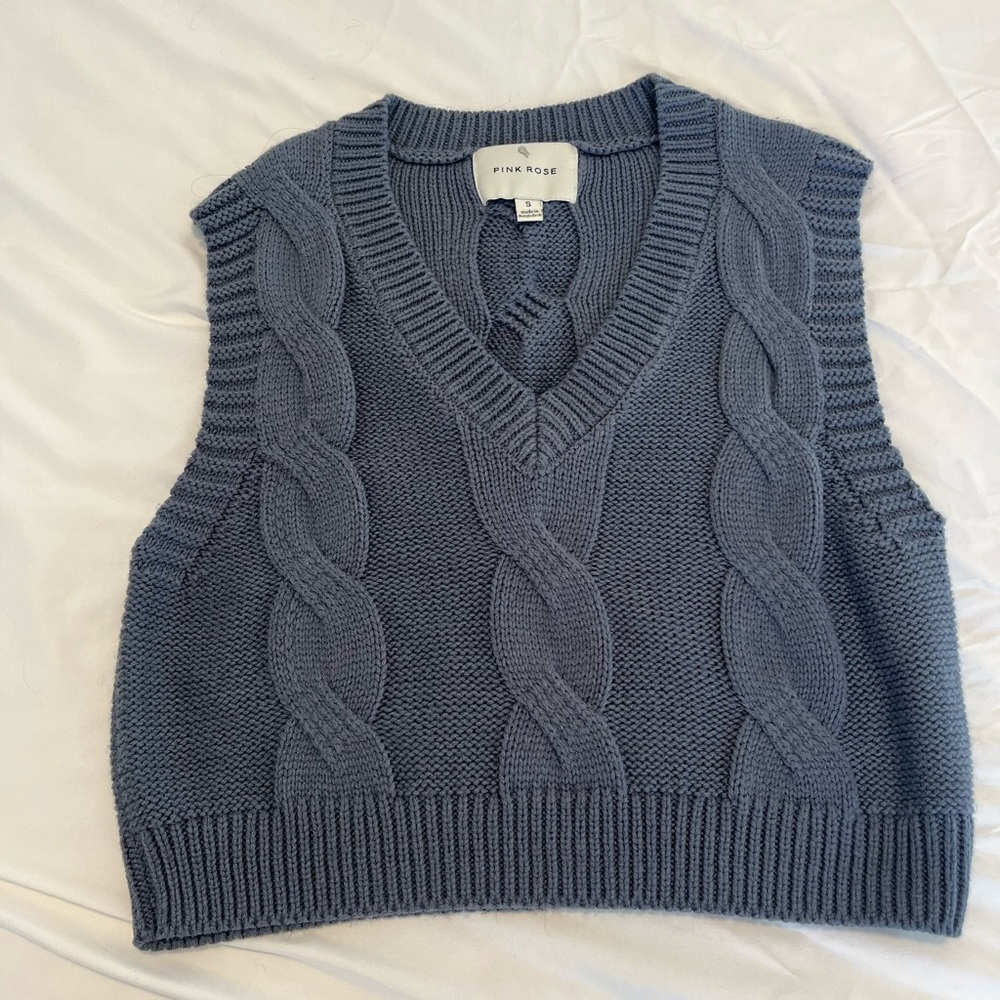 Pink Rose Women's Blue Cable Knit Sweater Vest